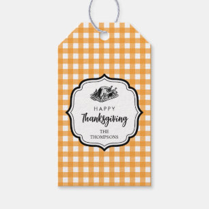 Étiquettes-cadeau Automne Automne Orange Plaid Thankgiving Turquie