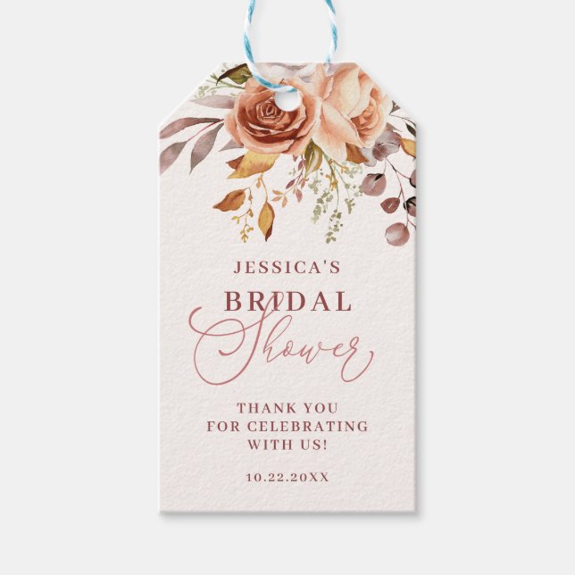 Étiquettes-cadeau Automne Bohème Floral Merci Baby Shower de Mariée (Devant)