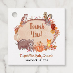 Étiquettes Cadeau Automne Bois Animaux Baby shower Merci