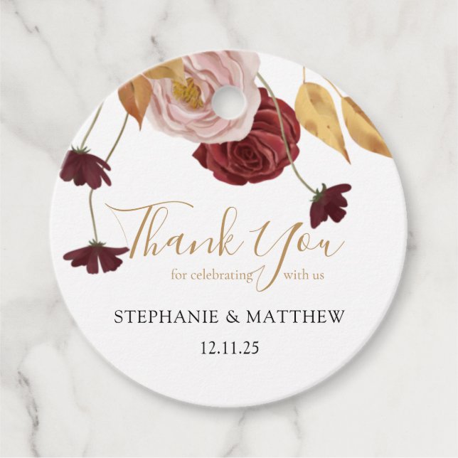 Étiquettes Cadeau Automne Botanique Dusty Rose Merci Mariage Favoris (Devant)