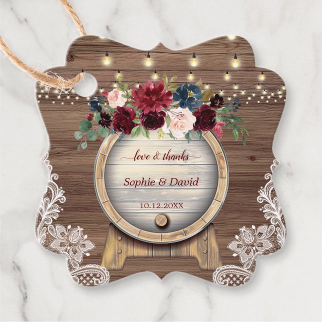 Étiquettes Cadeau Automne Bourgogne Floral Vin Barrel Vignoble Maria (Devant)