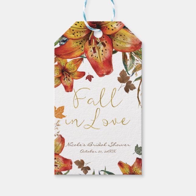 Étiquettes-cadeau Automne Chute En Amour Floral Orange Lys & Feuille (Devant)