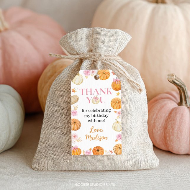Étiquettes-cadeau Automne Citrouille Floral Anniversaire Merci (Créateur téléchargé)