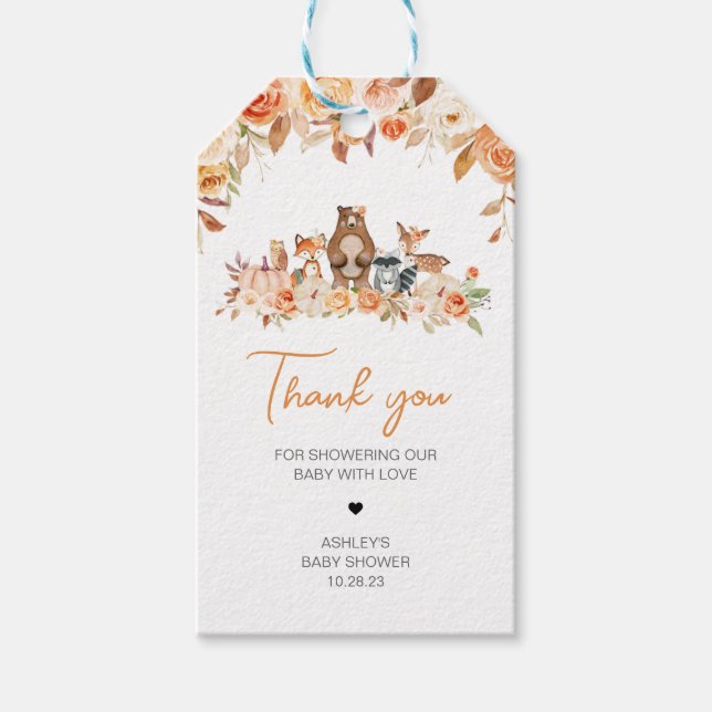 Étiquettes-cadeau Automne Citrouille Woodland Baby shower Favoriser  (Devant)