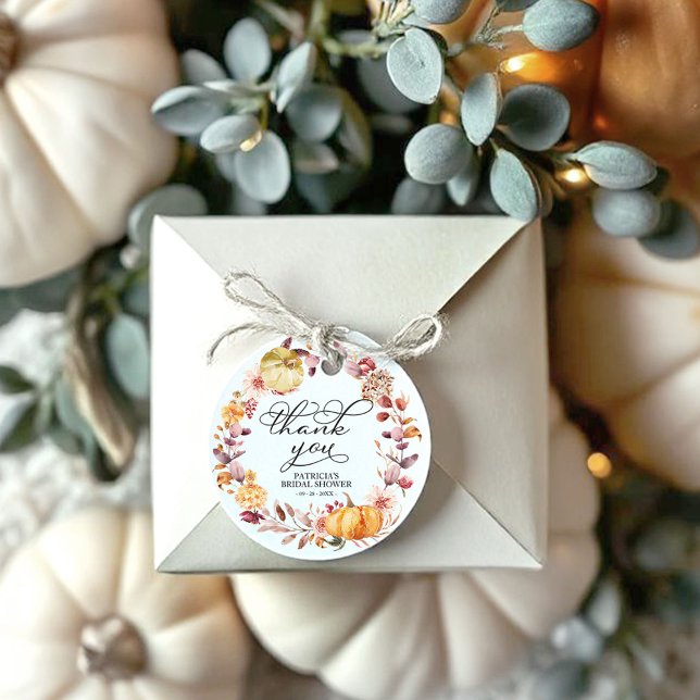 Étiquettes Cadeau Automne Feuilles Citrouille Automne Fête des marié (Créateur téléchargé)