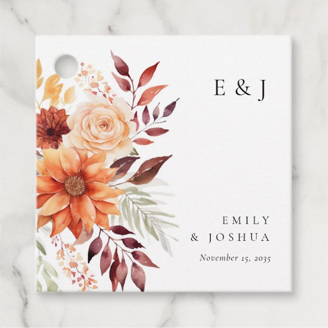 Étiquettes Cadeau Automne Floral Boho Mariage (Devant)