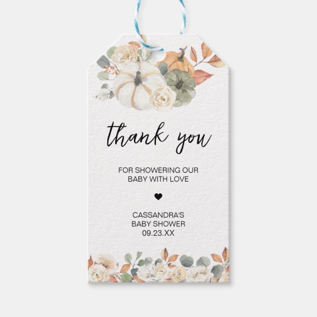 Étiquettes-cadeau Automne Floral Little Citrouille Baby shower Favor (Devant)