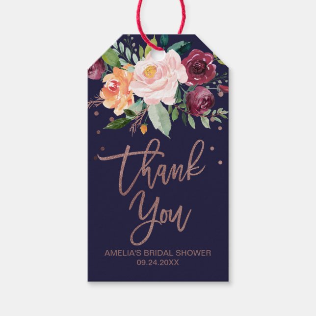 Étiquettes-cadeau Automne Floral Rose Gold Merci Favoriser (Devant)