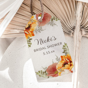 Étiquettes-cadeau Automne Orange Brûlé Floral Fête de Mariage Nom