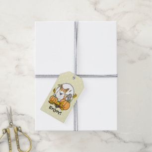 Étiquettes-cadeau Automne Pembroke Welsh Corgi (rouge 1) Citrouille