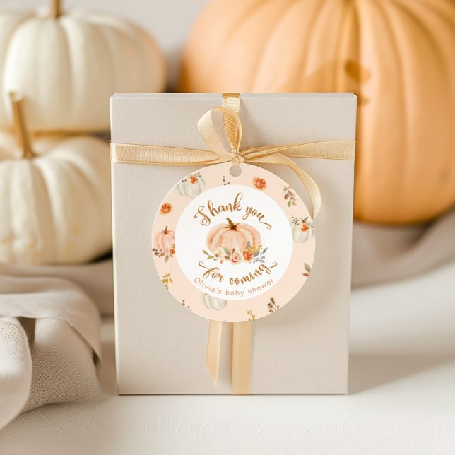 Étiquettes Cadeau Automne petit baby shower citrouille merci (Créateur téléchargé)