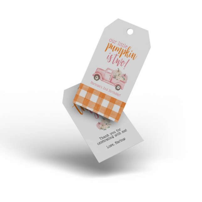 Étiquettes-cadeau Automne Pink Floral Citrouille Harvest Truck (Créateur téléchargé)
