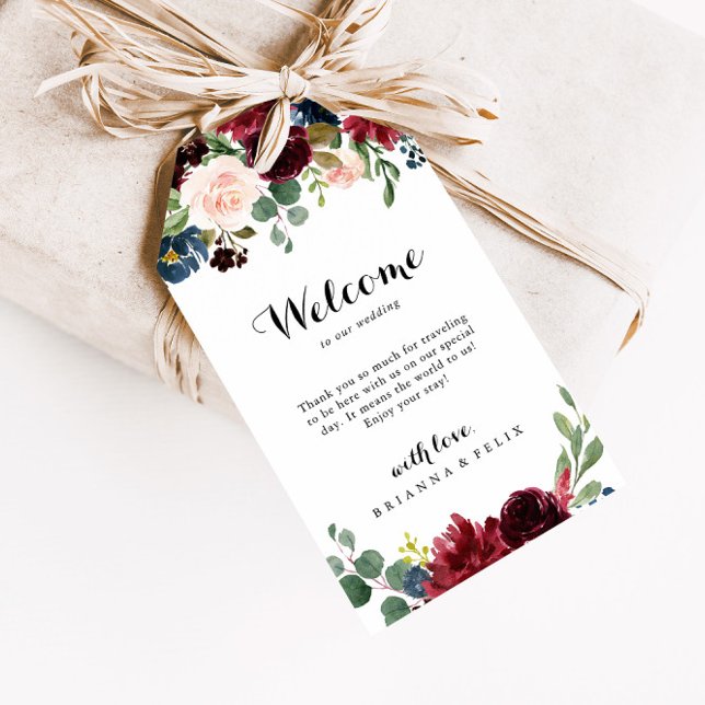 Étiquettes-cadeau Automne Russe Bourgogne Mariage de calligraphie Bi (Créateur téléchargé)