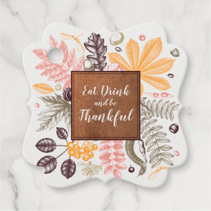 Étiquettes Cadeau Automne Thanksgiving Botaniques Fantastique Carré
