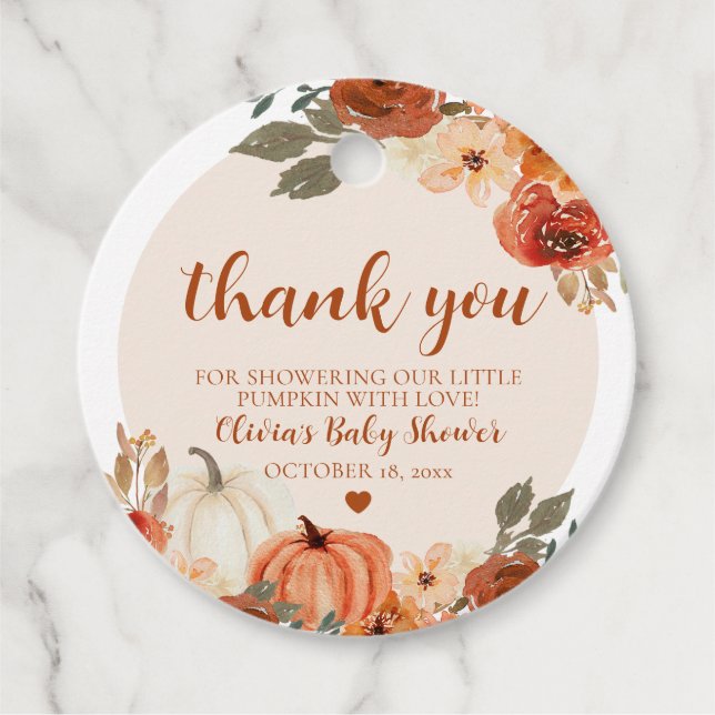 Étiquettes Cadeau Automne Un Peu Citrouille Automne Baby shower Flor (Devant)