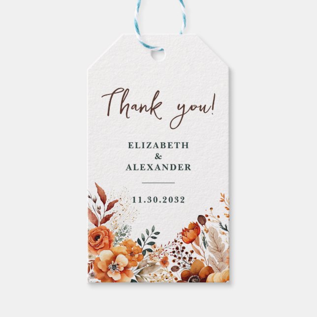 Étiquettes-cadeau Autumnal wedding warm botanical names and date (Devant)