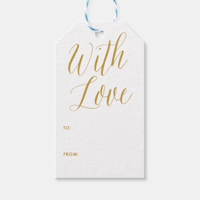 Étiquettes-cadeau Avec amour | Balise cadeau Gold Modern Calligraphy (Devant)