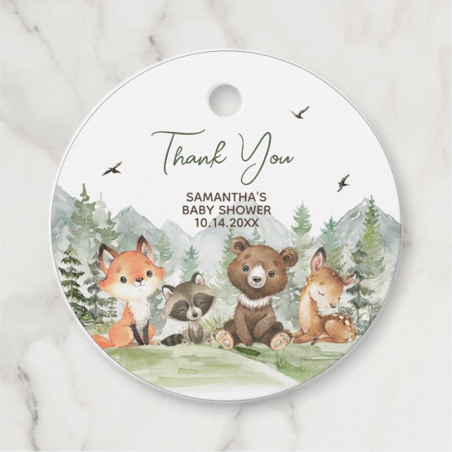 Étiquettes Cadeau Aventure Commencer le Baby shower des animaux des  (Devant)