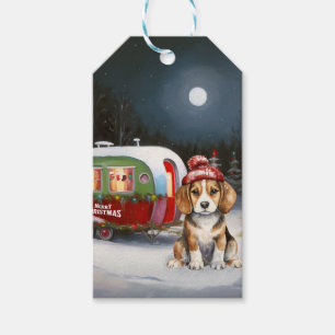 Étiquettes-cadeau Aventure de Noël de la caravane du Beagle d'hiver 