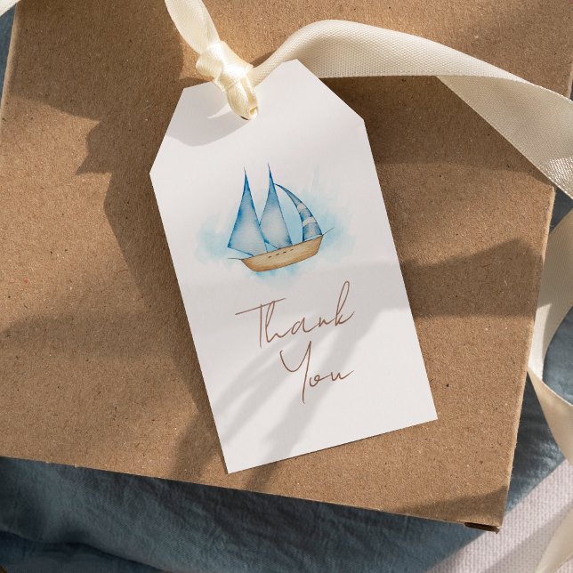 Étiquettes-cadeau Aventure nautique Baby shower blanc Merci (Créateur téléchargé)
