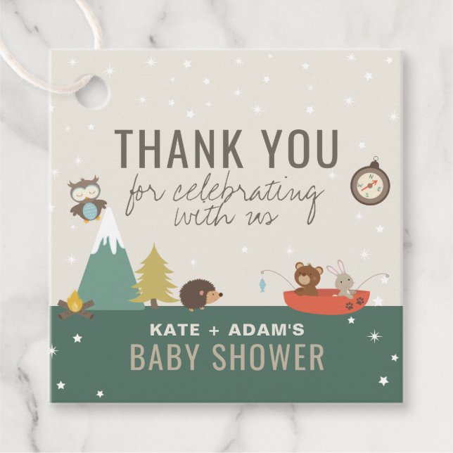 Étiquettes Cadeau Aventure Woodland Neutral Baby shower Merci (Devant)
