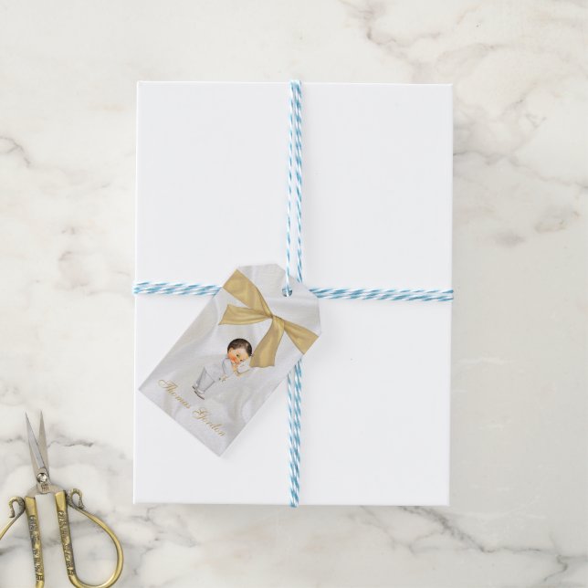 Étiquettes-cadeau Baby Boy Baptism Christening Gold Cross (Avec de laficelle)