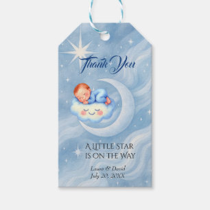 Étiquettes-cadeau Baby Boy Douche Invitation Lune Étoiles Aquarelle