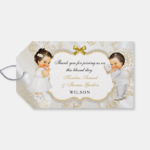Étiquettes-cadeau Baby Boy Girl Twins Baptême Christening Gold Cross