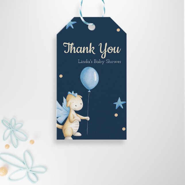 Étiquettes-cadeau Baby Dragon Theme Baby shower Merci (Créateur téléchargé)