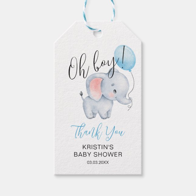 Étiquettes-cadeau Baby Elephant & Baby shower Bleu Balloon (Devant)