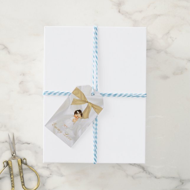Étiquettes-cadeau Baby Girl Baptism Christening Gold Cross (Avec de laficelle)