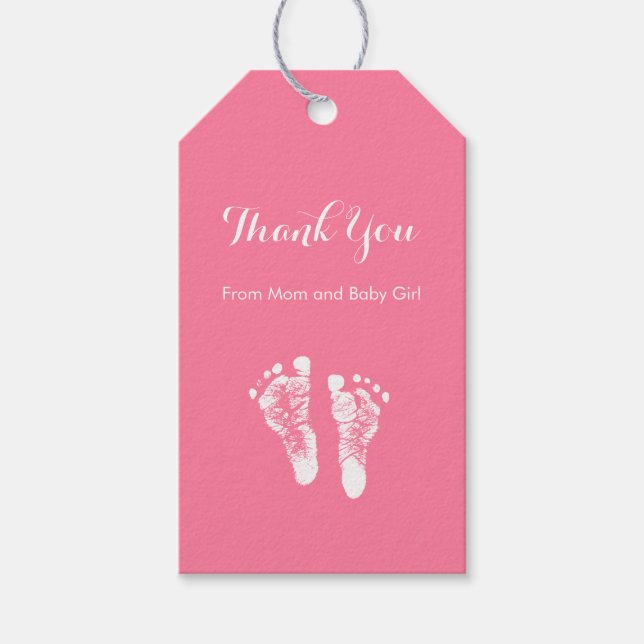 Étiquettes-cadeau Baby Girl Merci mignon rose Nouveau-né empreintes (Devant)
