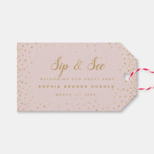 Étiquettes-cadeau Baby Girl Sip N Voir Rose & Gold Stars Favoriser l