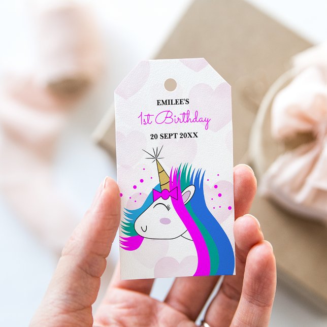 Étiquettes-cadeau Baby Girl Unicorns et Coeurs roses (Créateur téléchargé)