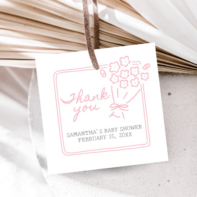 Étiquettes Cadeau Baby In Bloom Baby Shower (Hand Drawn Baby in Bloom Baby Shower Square Favor Tags)