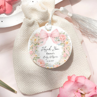 Étiquettes Cadeau Baby in Bloom Blush Pink Bow Thank You