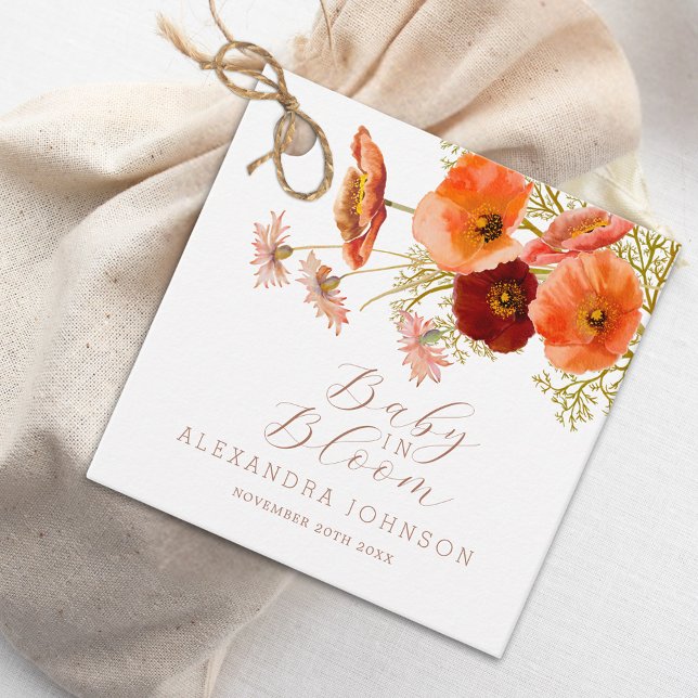 Étiquettes Cadeau Baby in Bloom Boho Fall Floral Custom Baby shower (Wildflower boho fall floral baby shower custom favor tag)