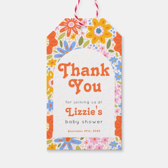 Étiquettes-cadeau Baby in Bloom Retro Baby shower Super Merci (Devant)