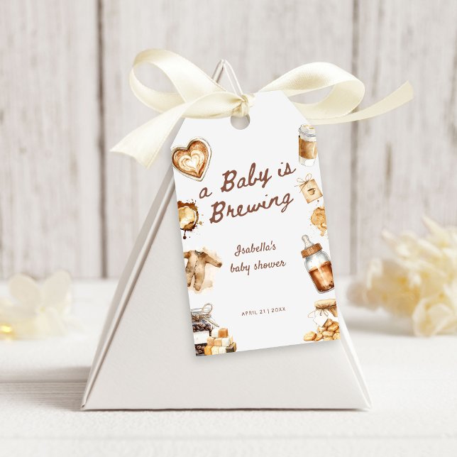 Étiquettes-cadeau Baby Is Brewing Coffee Brown Baby Shower (Créateur téléchargé)