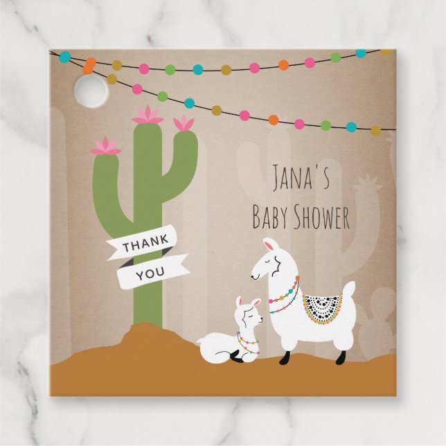 Étiquettes Cadeau Baby Llama Desert Cactus Girl Baby shower (Devant)