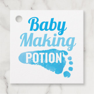 Étiquettes Cadeau Baby Making Potion Blue Footprint Douche Merci