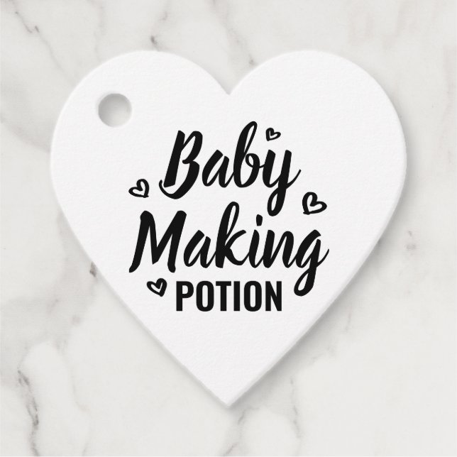 Étiquettes Cadeau Baby Making Potion Drôle Douche Merci Coeurs (Devant)
