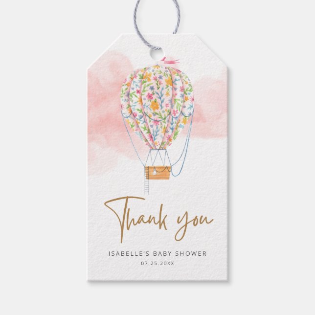 Étiquettes-cadeau Baby shower à ballon à air chaud (Devant)