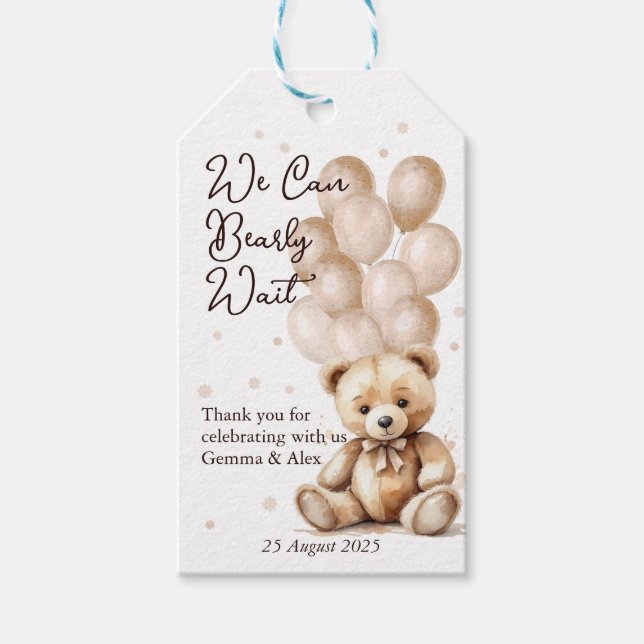 Étiquettes-cadeau Baby shower à ballon d'ours (Devant)