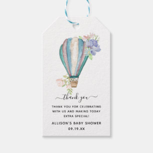Étiquettes-cadeau Baby shower à bulle à air chaud bleu Floral Merci