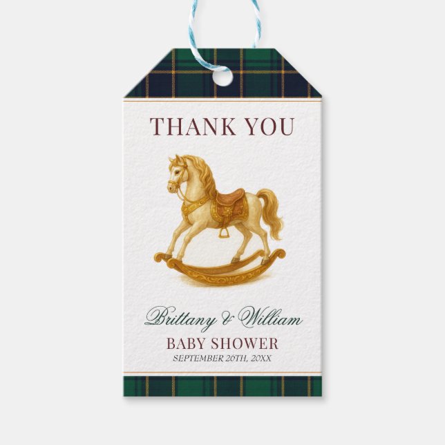 Étiquettes-cadeau Baby shower à cheval à roche élégante plaqué (Devant)