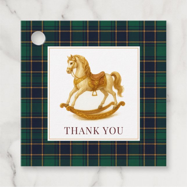 Étiquettes Cadeau Baby shower À Cheval Rocheux Élégant Tartan Plaid (Devant)