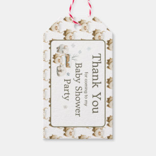 Étiquettes-cadeau Baby shower à la vache arctique d'hiver