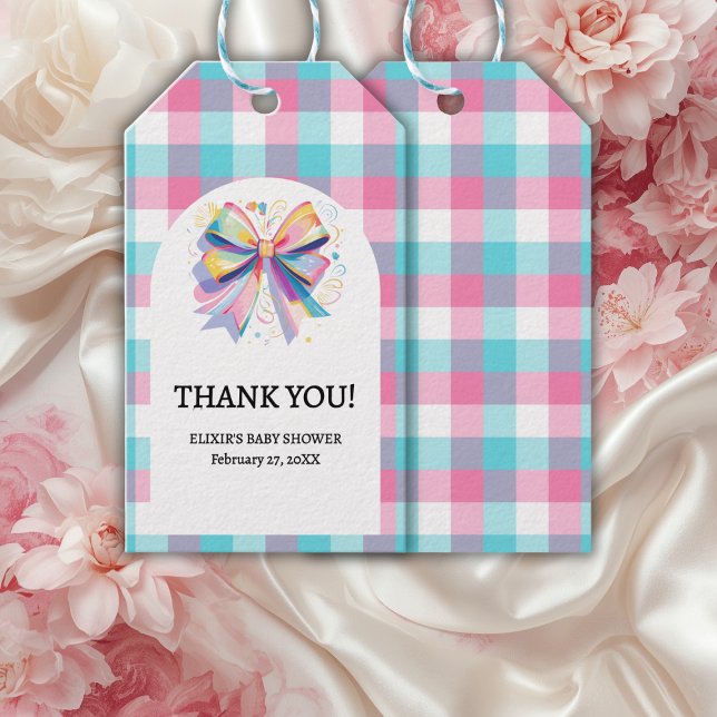Étiquettes-cadeau Baby shower à mâchoires colorées (Créateur téléchargé)