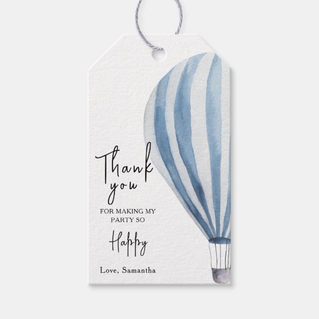 Étiquettes-cadeau Baby shower à montgolfière ou Merci d'anniversaire (Devant)